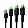Σετ 3x Καλώδιο USB-C Τύπος C 200cm LED Green Cell Ray, mε γρήγορη φόρτιση, Ultra Charge, Quick Charge 3.0