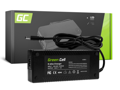 Green Cell ® φορτιστής 29.4V 4A για e-bike 24V μπαταρία Li-Ion με στρογγυλό βύσμα 5.5 * 2.1mm
