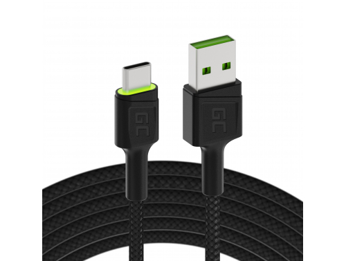Καλώδιο USB-C Τύπος C 2m LED Green Cell Ray, mε γρήγορη φόρτιση, Ultra Charge, Quick Charge 3.0