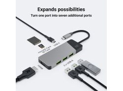 Σταθμός σύνδεσης, προσαρμογέας, Green Cell GC HUB2 USB-C 6 σε 1 (USB 3.0 HDMI Ethernet USB-C) για Apple MacBook, Dell XPS και άλ