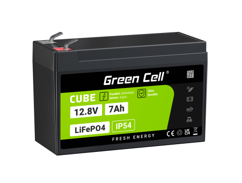 Green Cell CUBE LiFePO4 Μπαταρία 7Ah 12.8V 89.6Wh LFP μπαταρία λιθίου 12V για UPS, παιχνίδια, παρακολούθηση