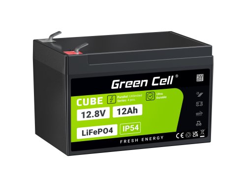 Green Cell CUBE LiFePO4 Μπαταρία 12Ah 12.8V 153,6Wh LFP μπαταρία λιθίου 12V για αναπηρικό αμαξίδιο, εξοπλισμός νερού, σκούτερ