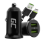 Green Cell KFZ-Ladegerät USB PowerRide Nano36 mit 2x USB-A Ultra Charge Schnellladung mit USB-C Kabel 120cm fur iPhone, Samsung