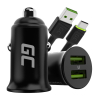 Green Cell KFZ-Ladegerät USB PowerRide Nano36 mit 2x USB-A Ultra Charge Schnellladung mit USB-C Kabel 120cm fur iPhone, Samsung