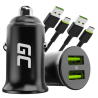Φορτιστής αυτοκινήτου USB PowerRide Nano36 με 2x USB-A, γρήγορη φόρτιση Ultra Charge + 2 καλώδια USB-C 120cm για iPhone, Samsung