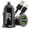 Green Cell KFZ-Ladegerät USB PowerRide Nano36, 2x USB-A, 36W Ultra Charge Schnellladung + LED Ladekabel Lightning 120cm