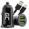 Green Cell KFZ-Ladegerät USB PowerRide Nano36, 2x USB-A, 36W Ultra Charge Schnellladung + LED Ladekabel Lightning 120cm