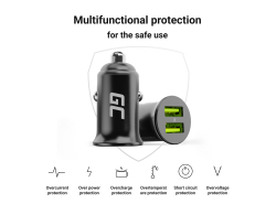 Green Cell KFZ-Ladegerät USB PowerRide Nano36, 2x USB-A, 36W Ultra Charge Schnellladung + LED Ladekabel Lightning 120cm
