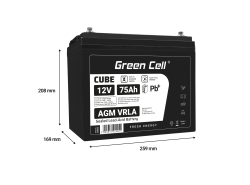 Green Cell ® AGM 12V 75Ah μπαταρία VRLA μπαταρία μολύβδου Unbemann Caravan φωτοβολταϊκή αναπηρική καρέκλα ηλιακή μπαταρία