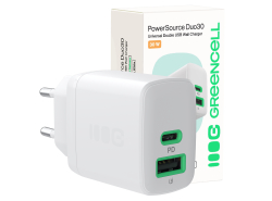 Green Cell PowerSource Duo30 φορτιστής USB/USB-C λευκός, τροφοδοτικό 30 W με Power Delivery