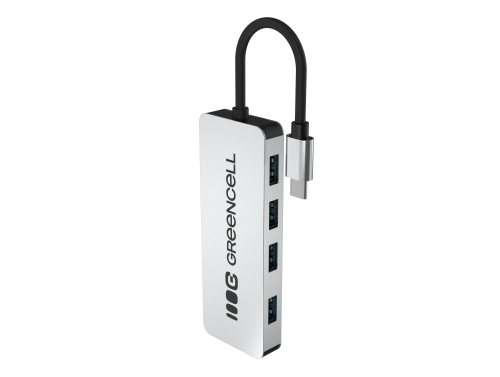 Adapter Basic HUB Greencell USB-C 4in1 (4×USB-A 3.0) – γρήγορη μεταφορά έως 5 Gb/s, αλουμινένια θήκη