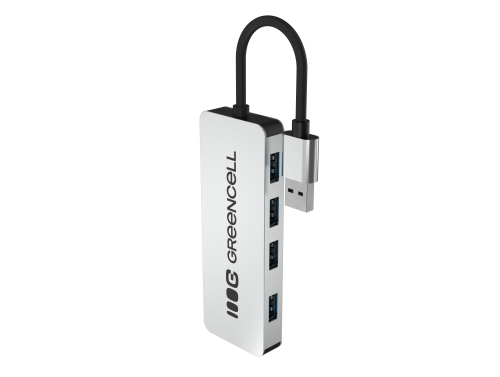 Adapter Basic HUB Greencell USB-A 4in1 (4×USB 3.0) – γρήγορη μεταφορά έως 5 Gb/s, αλουμινένιο περίβλημα
