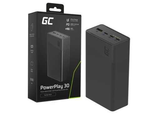 Greencell PowerPlay 30 - μαύρος powerbank ισχύος 30 000mAh, 22,5W, 4 θύρες