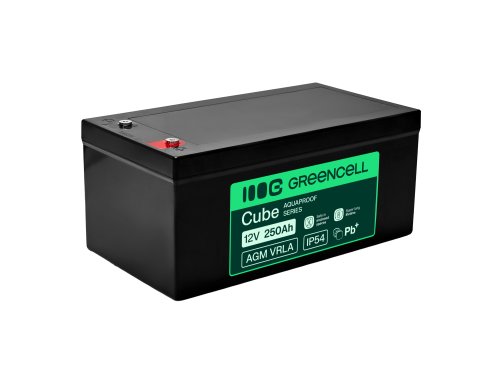 Greencell AGM VRLA 12V 250Ah αυτόνομη μπαταρία για σκάφη, φωτοβολταϊκά, ηλιακά πάνελ (520x268x225mm)