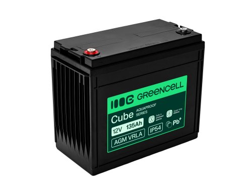 Greencell AGM VRLA 12V 135Ah αυτόνομος συσσωρευτής για σκάφη, φωτοβολταϊκά, ηλιακά πάνελ (341x173x287mm)